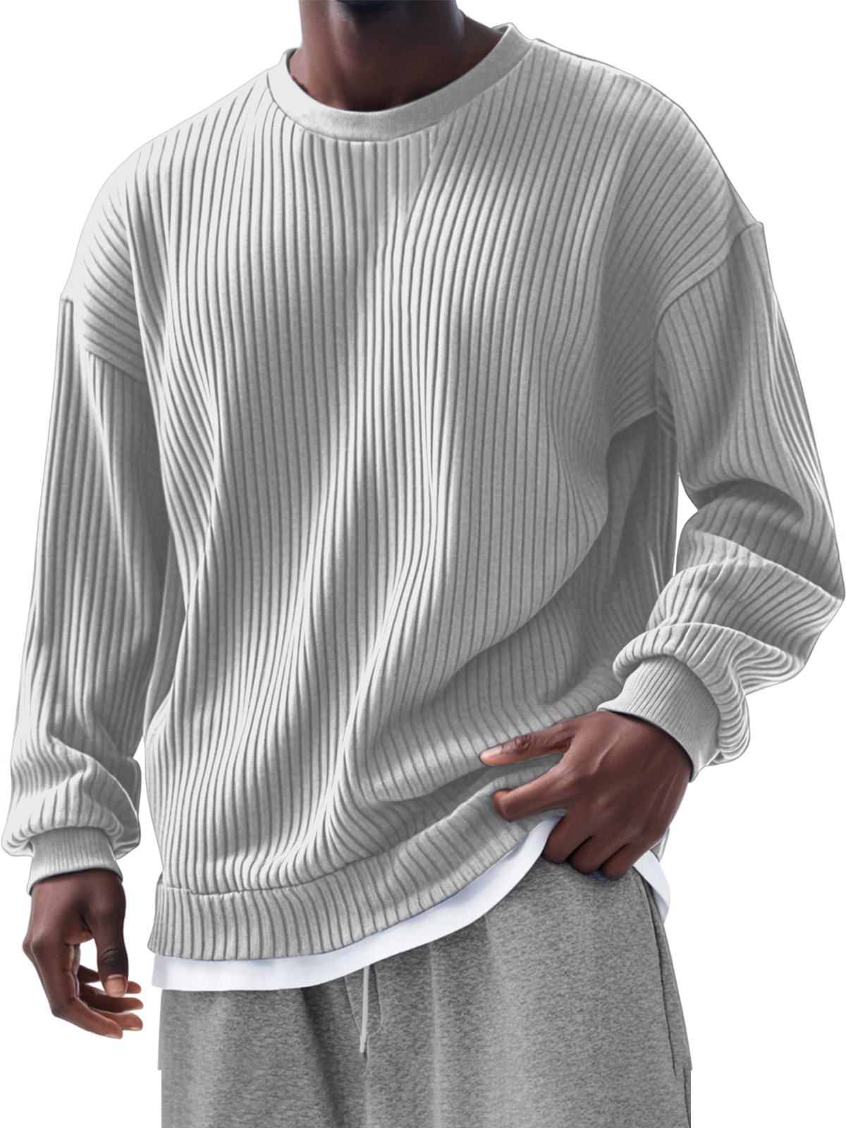Men's casual loose long-sleeved crew neck sweatshirt