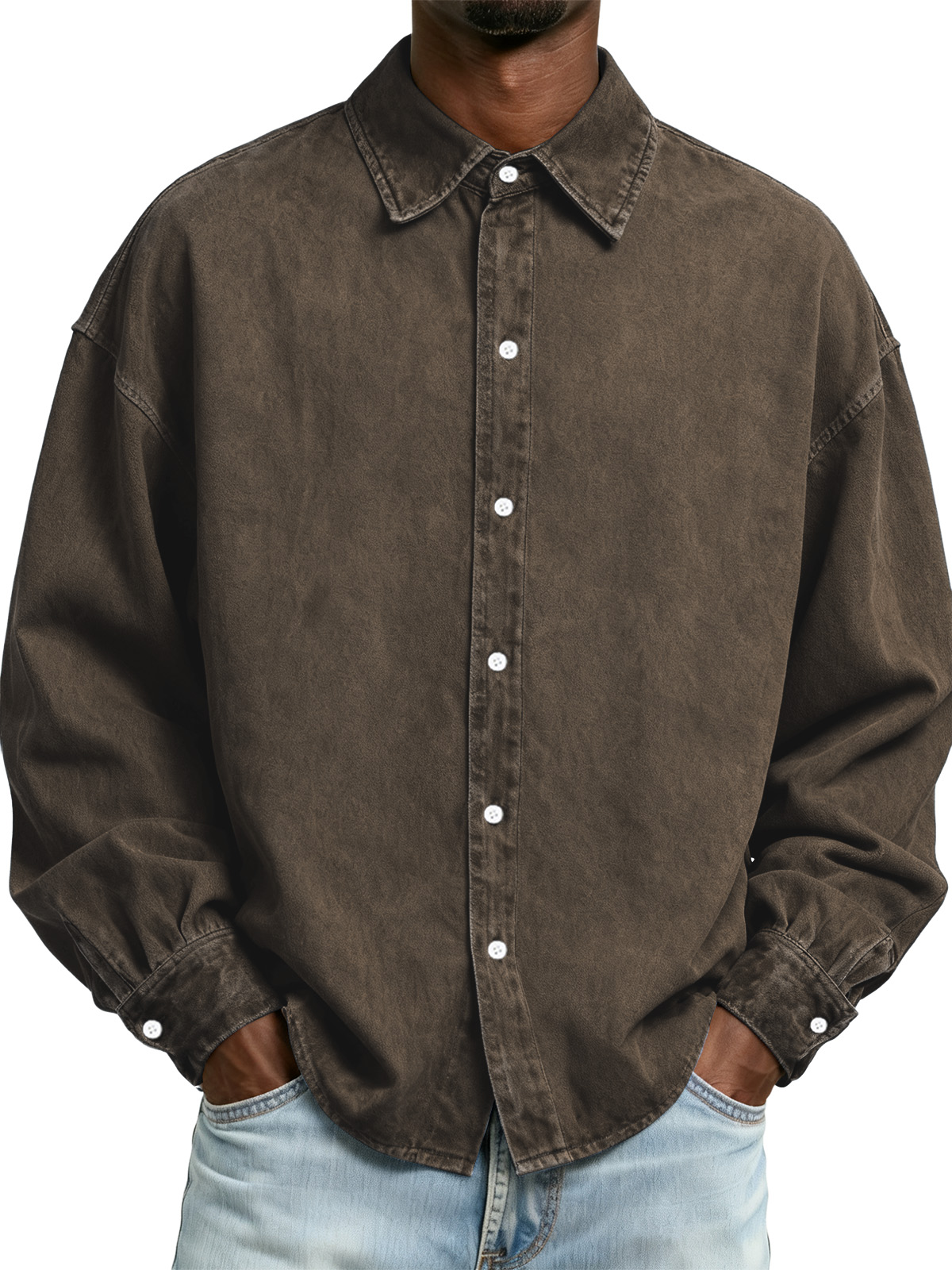 Men's Retro Washed Distressed Long Sleeve Shirt