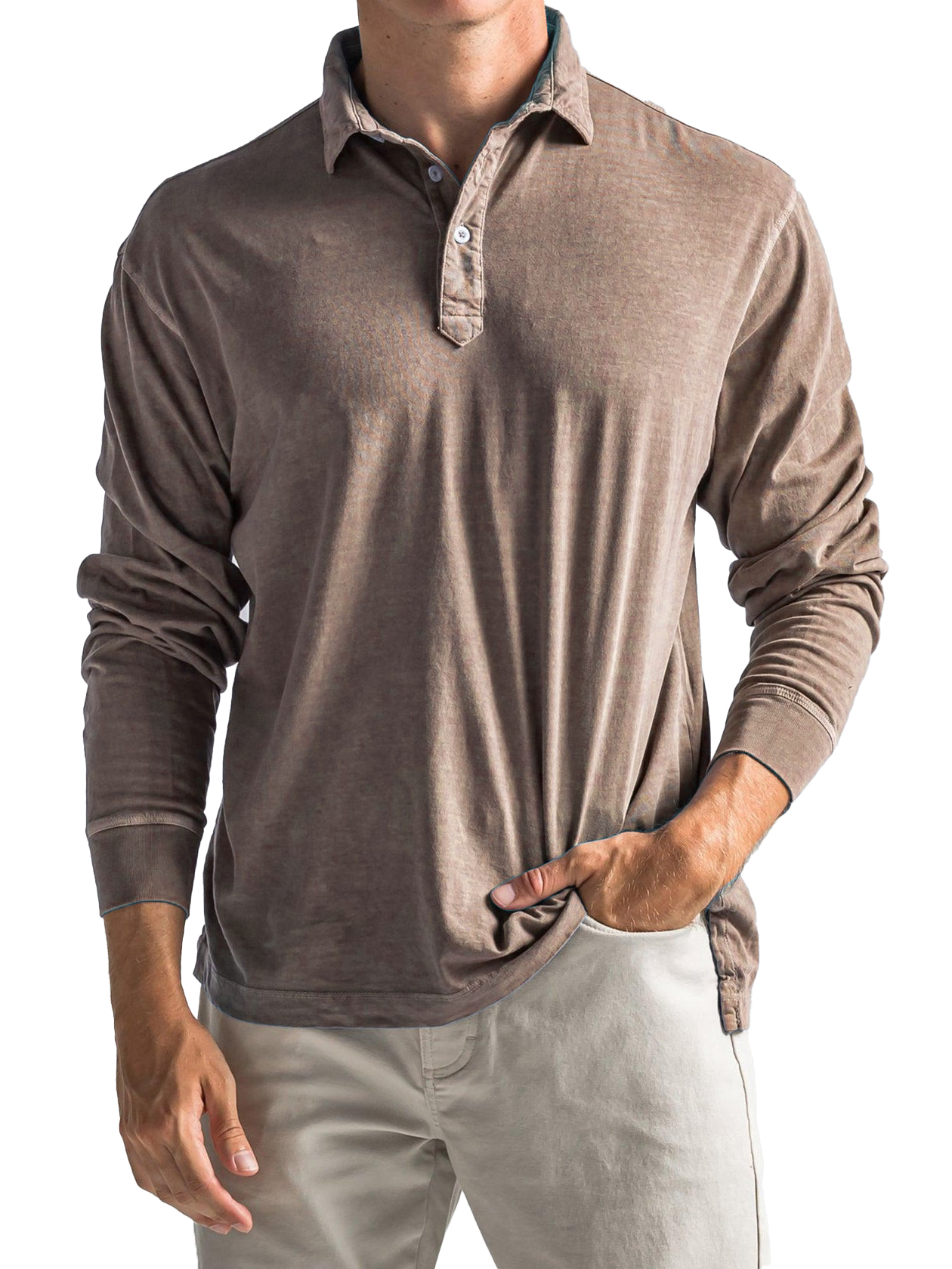 Men's Cotton Vintage Casual Everyday Long Sleeve Polo