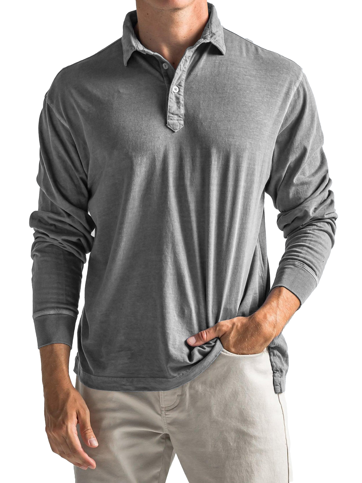 Men's Cotton Vintage Casual Everyday Long Sleeve Polo