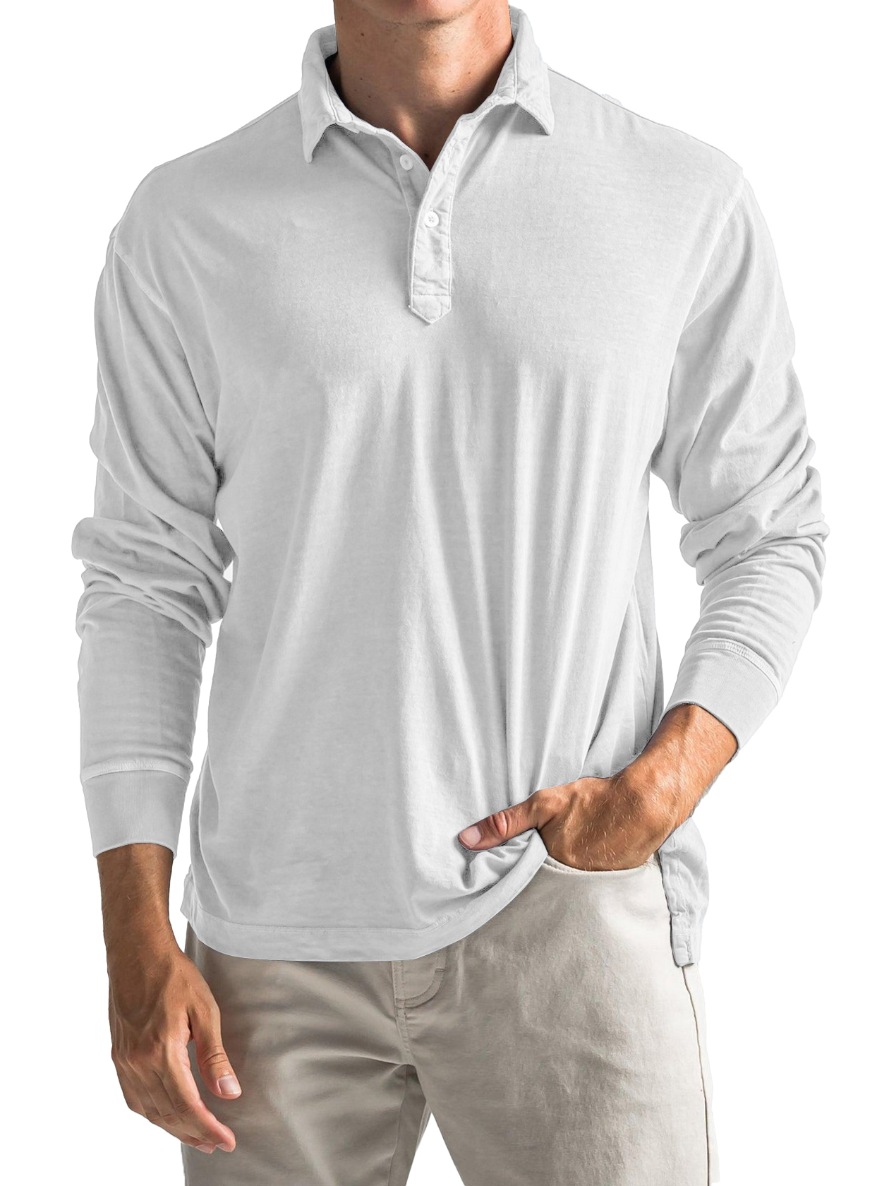Men's Cotton Vintage Casual Everyday Long Sleeve Polo