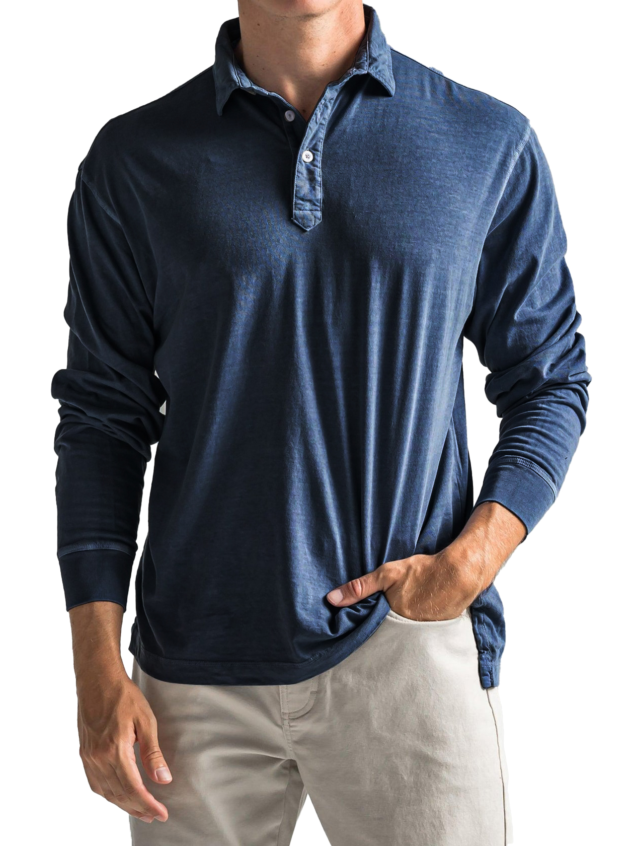 Men's Cotton Vintage Casual Everyday Long Sleeve Polo