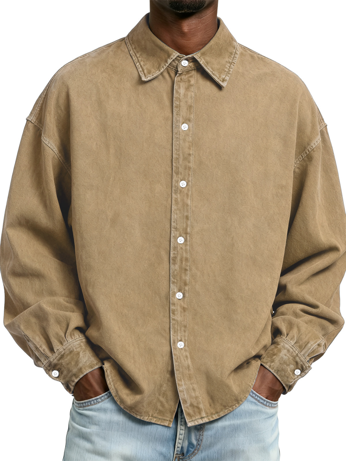 Men's Retro Washed Distressed Long Sleeve Shirt