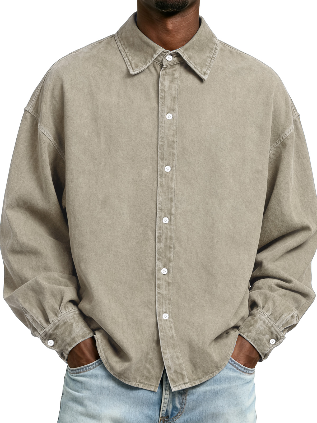 Men's Retro Washed Distressed Long Sleeve Shirt