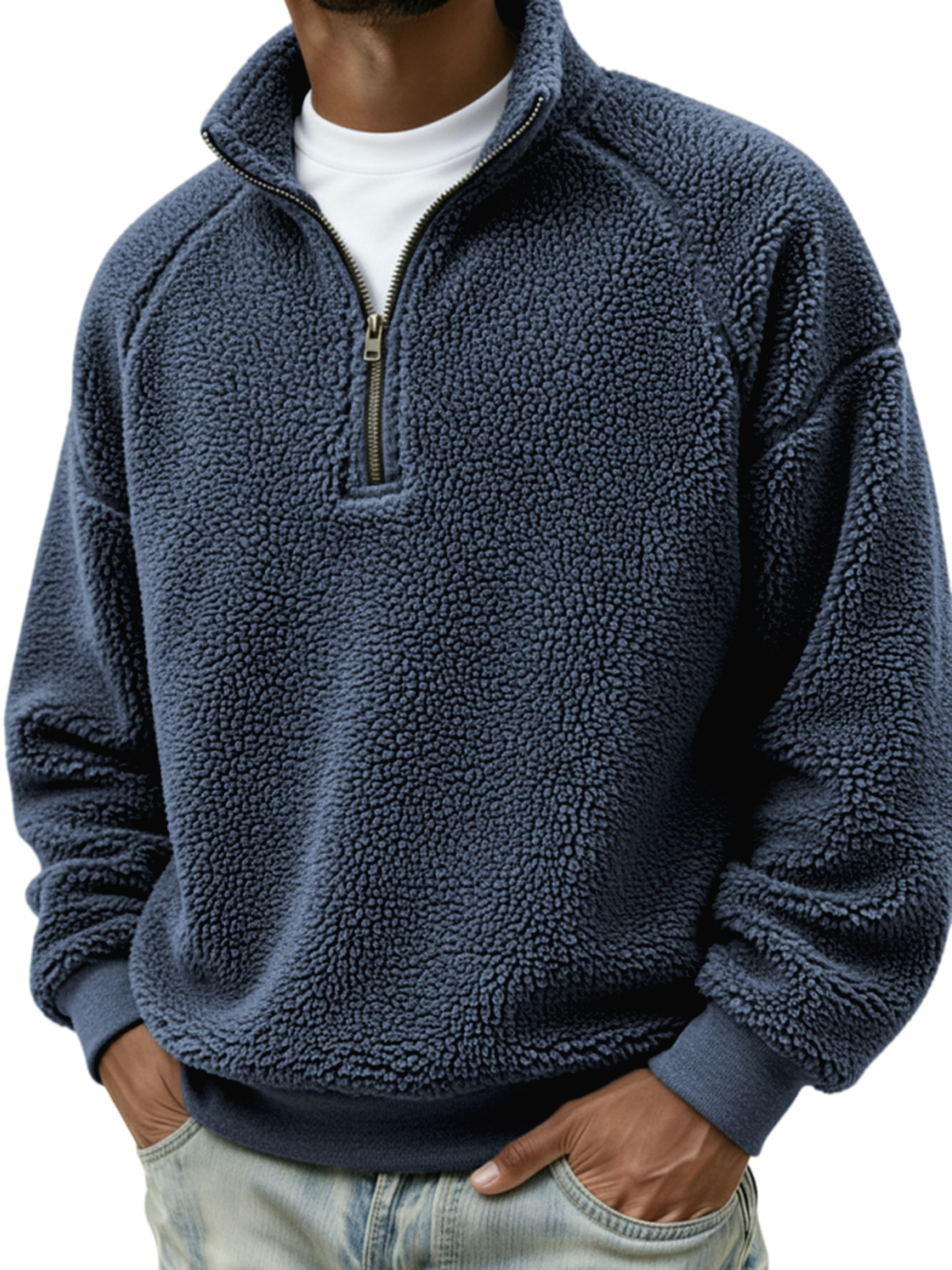 Men's Comfort Sherpa Quarter Zip Warm Pullover Polo Shirt