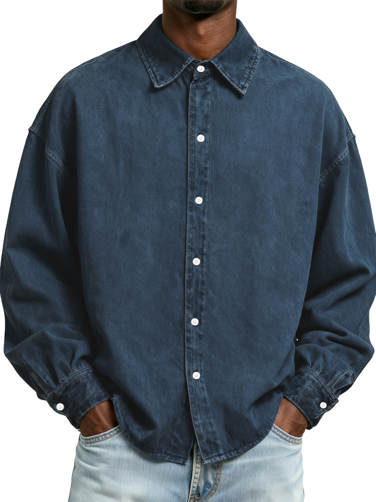 Men's Retro Washed Distressed Long Sleeve Shirt