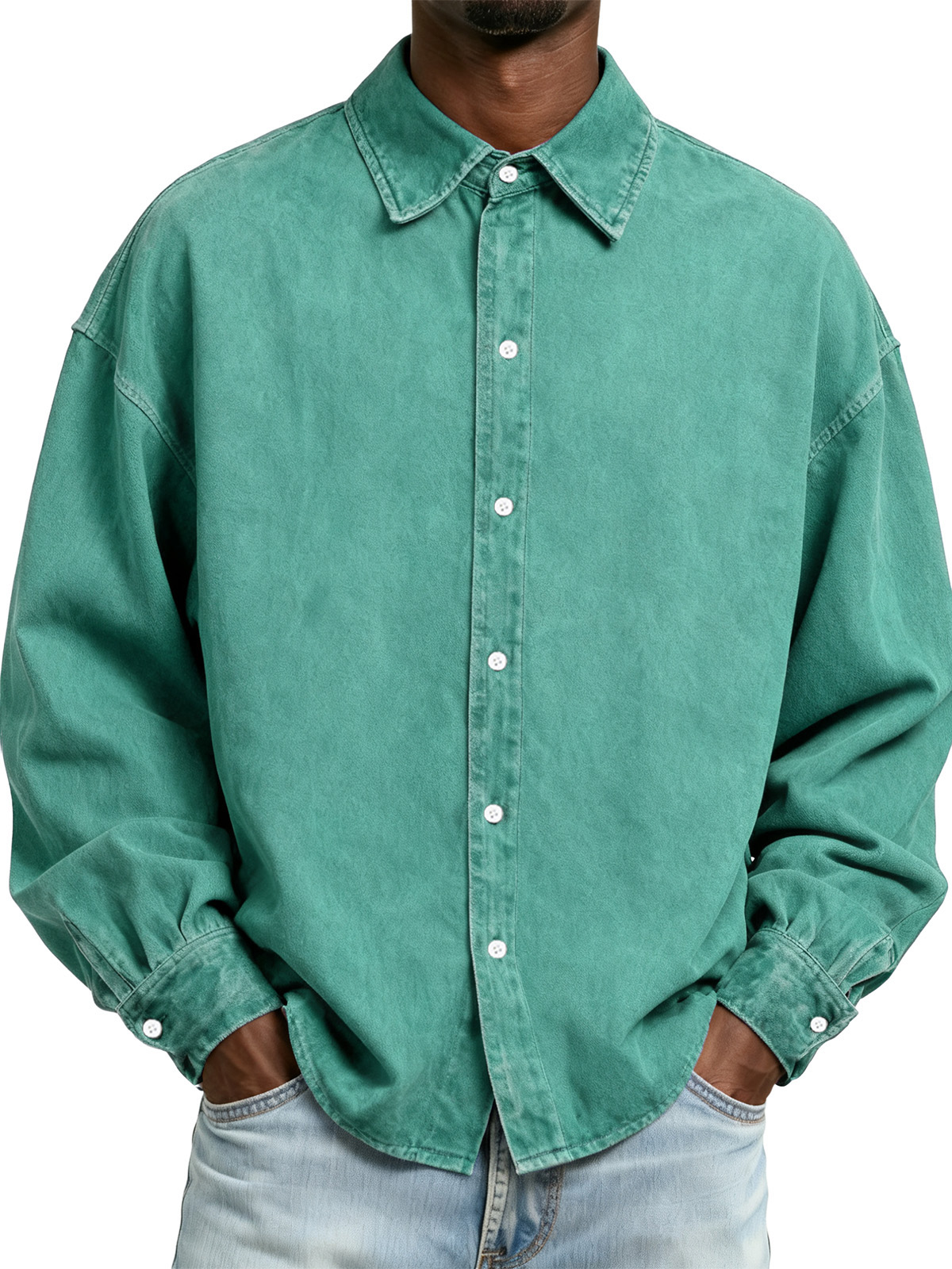 Men's Retro Washed Distressed Long Sleeve Shirt