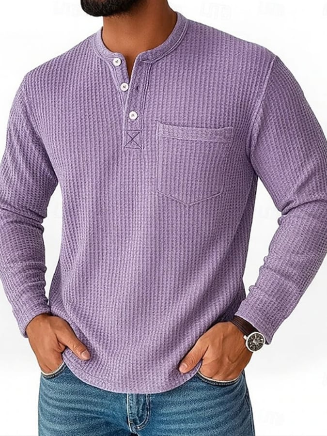 Men's Vintage Basic Waffle Long Sleeve Henley