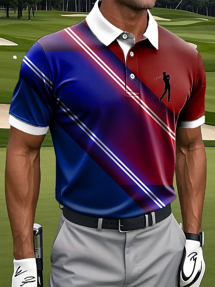 Men's Retro Art Line Ripple Print Casual Business Polo Shirt