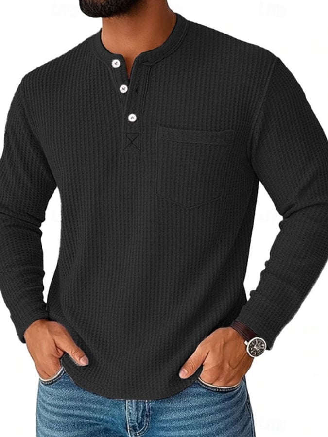 Men's Vintage Basic Waffle Long Sleeve Henley