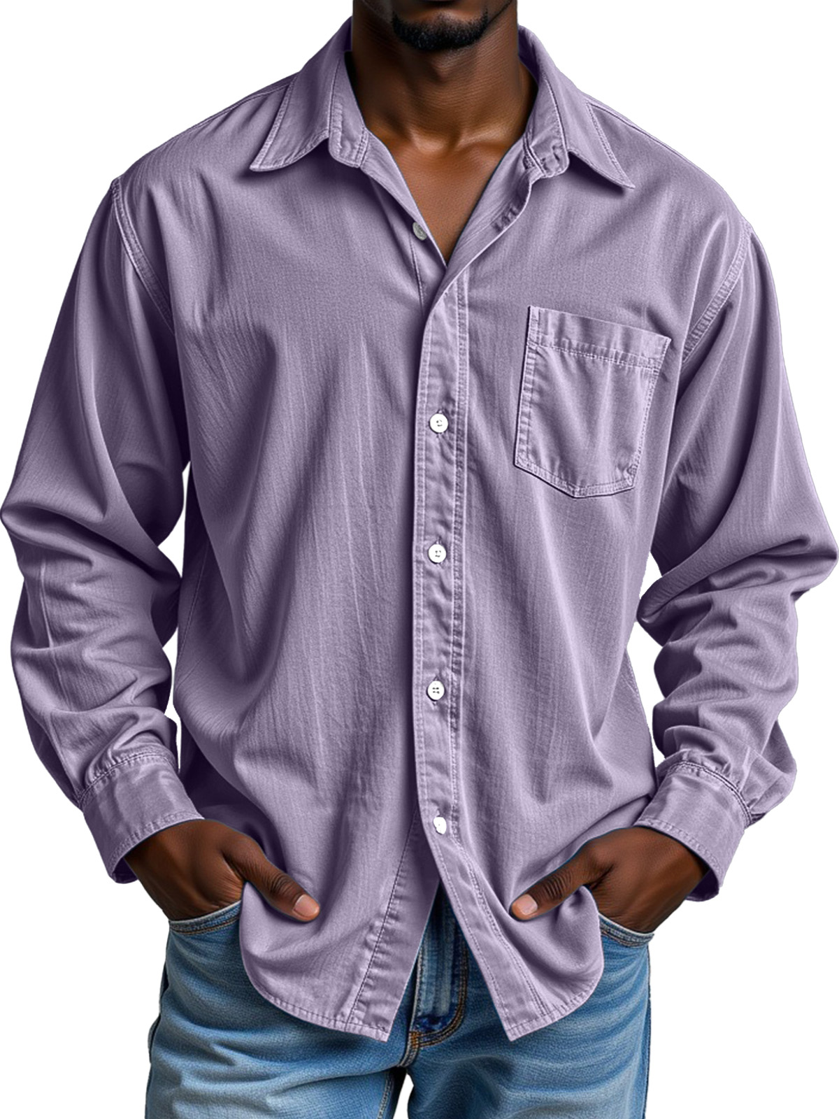 Men's Simple Casual Festive Loose Lapel Button Long Sleeve Shirt