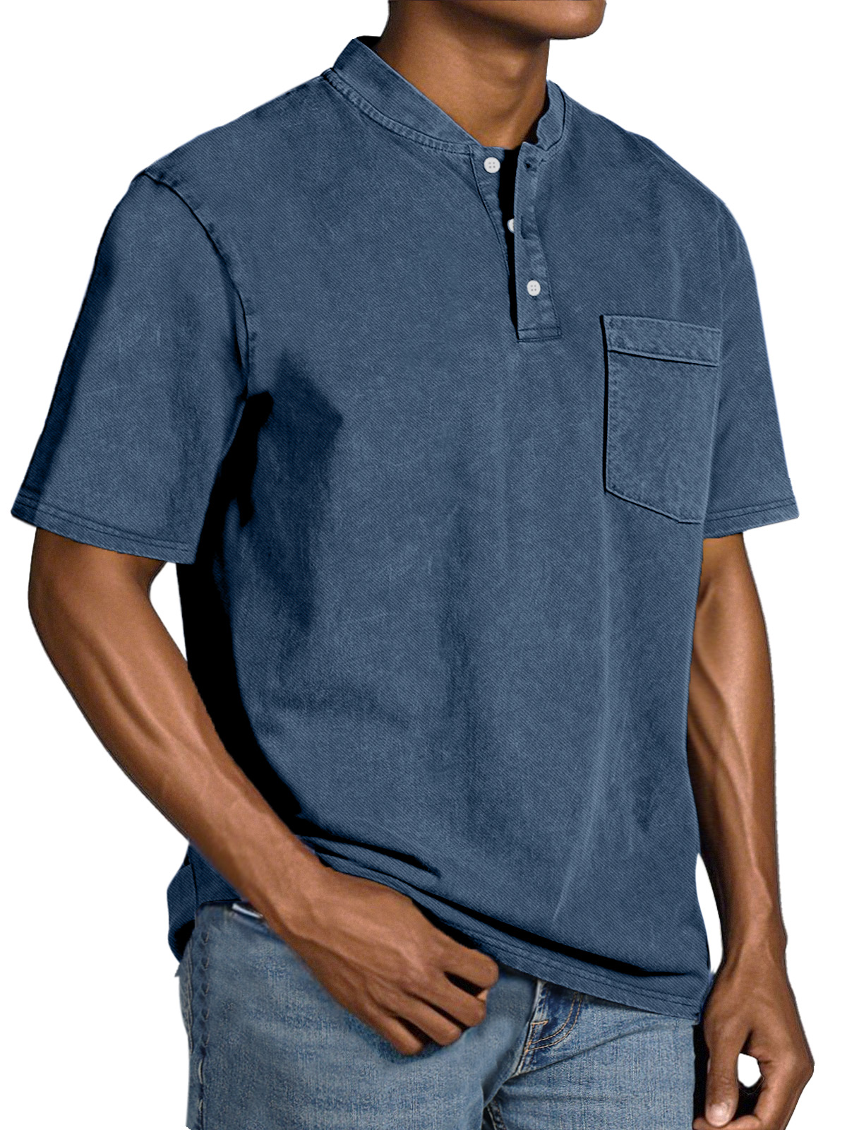 Men's Casual Simple Vintage Button Short Sleeve Henley Shirt