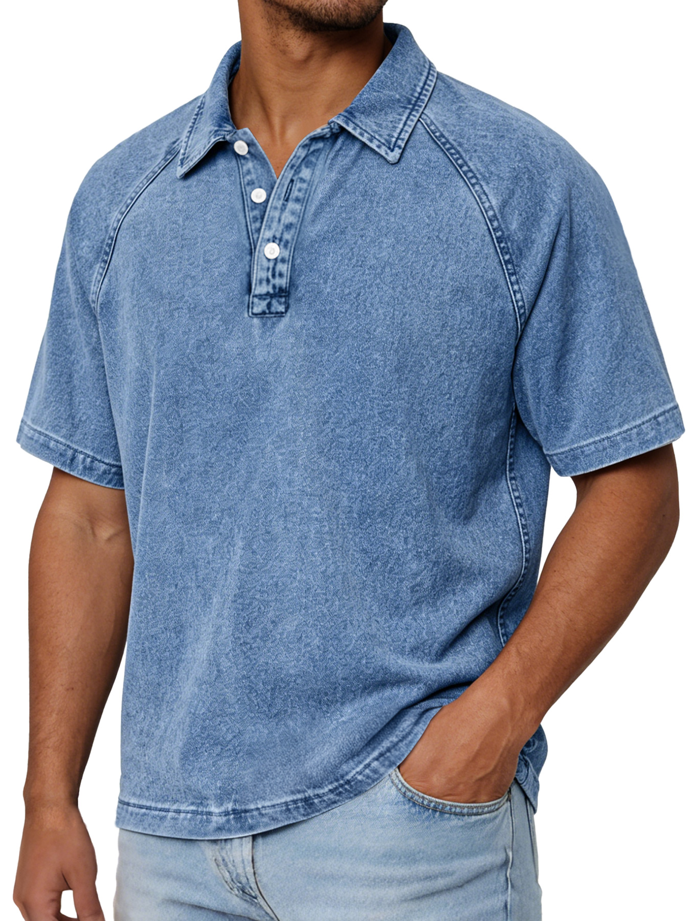 Men's Retro Raglan Collar Button Casual Short-sleeve Polo Shirt