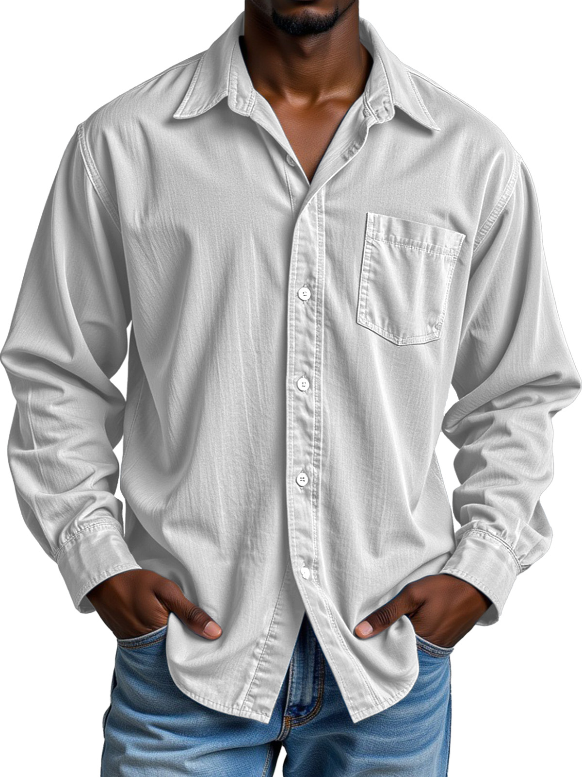 Men's Simple Casual Festive Loose Lapel Button Long Sleeve Shirt