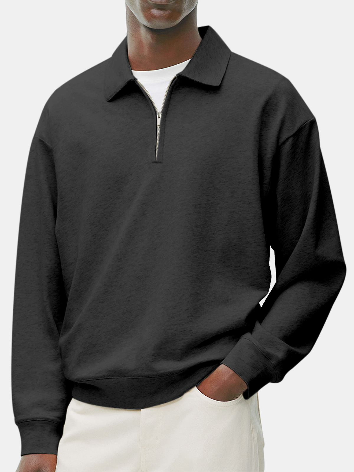 Men's Retro Casual Daily Comfort Zipper Long Sleeve Polo Shirt