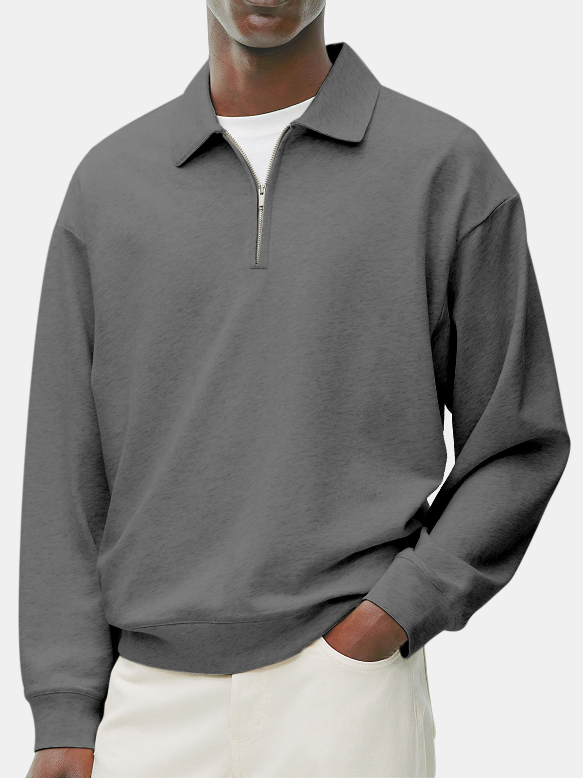 Men's Retro Casual Daily Comfort Zipper Long Sleeve Polo Shirt