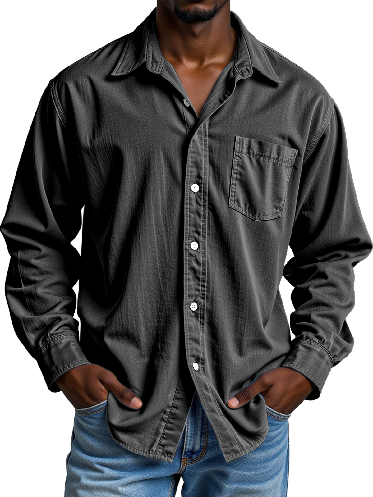 Men's Simple Casual Festive Loose Lapel Button Long Sleeve Shirt