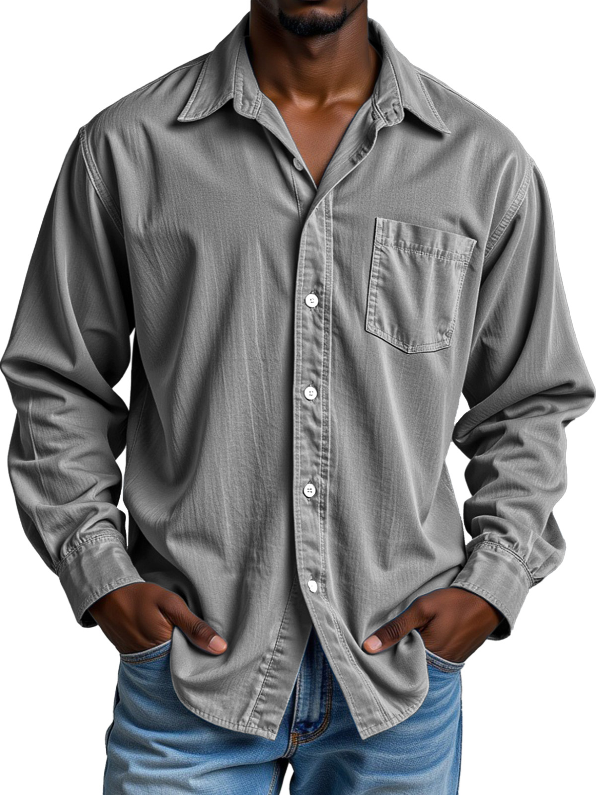Men's Simple Casual Festive Loose Lapel Button Long Sleeve Shirt