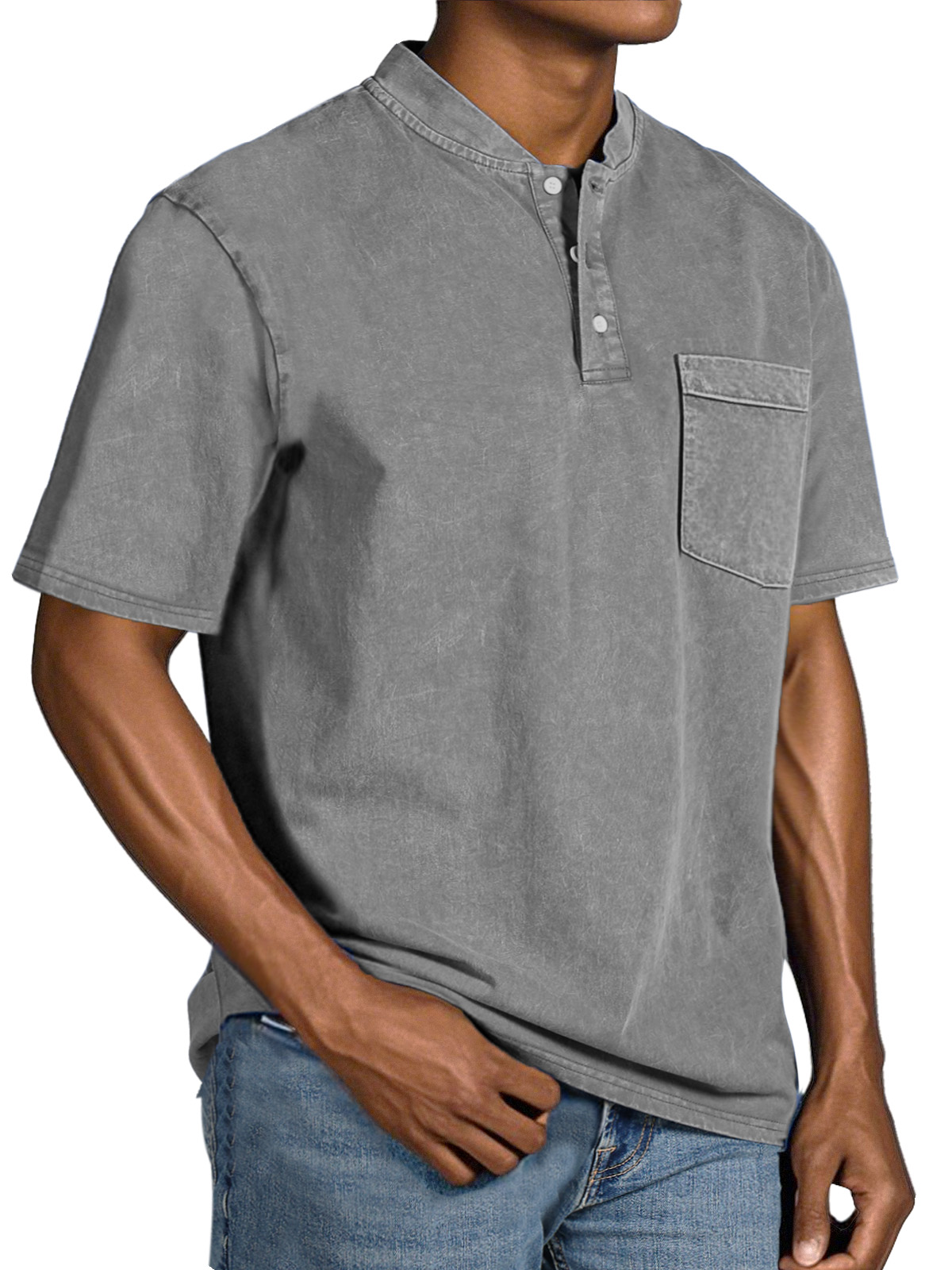 Men's Casual Simple Vintage Button Short Sleeve Henley Shirt