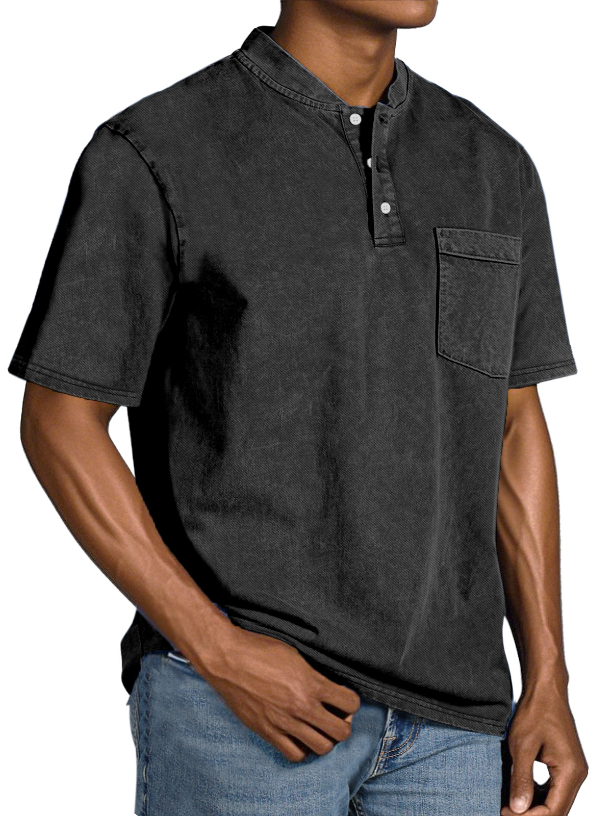 Men's Casual Simple Vintage Button Short Sleeve Henley Shirt
