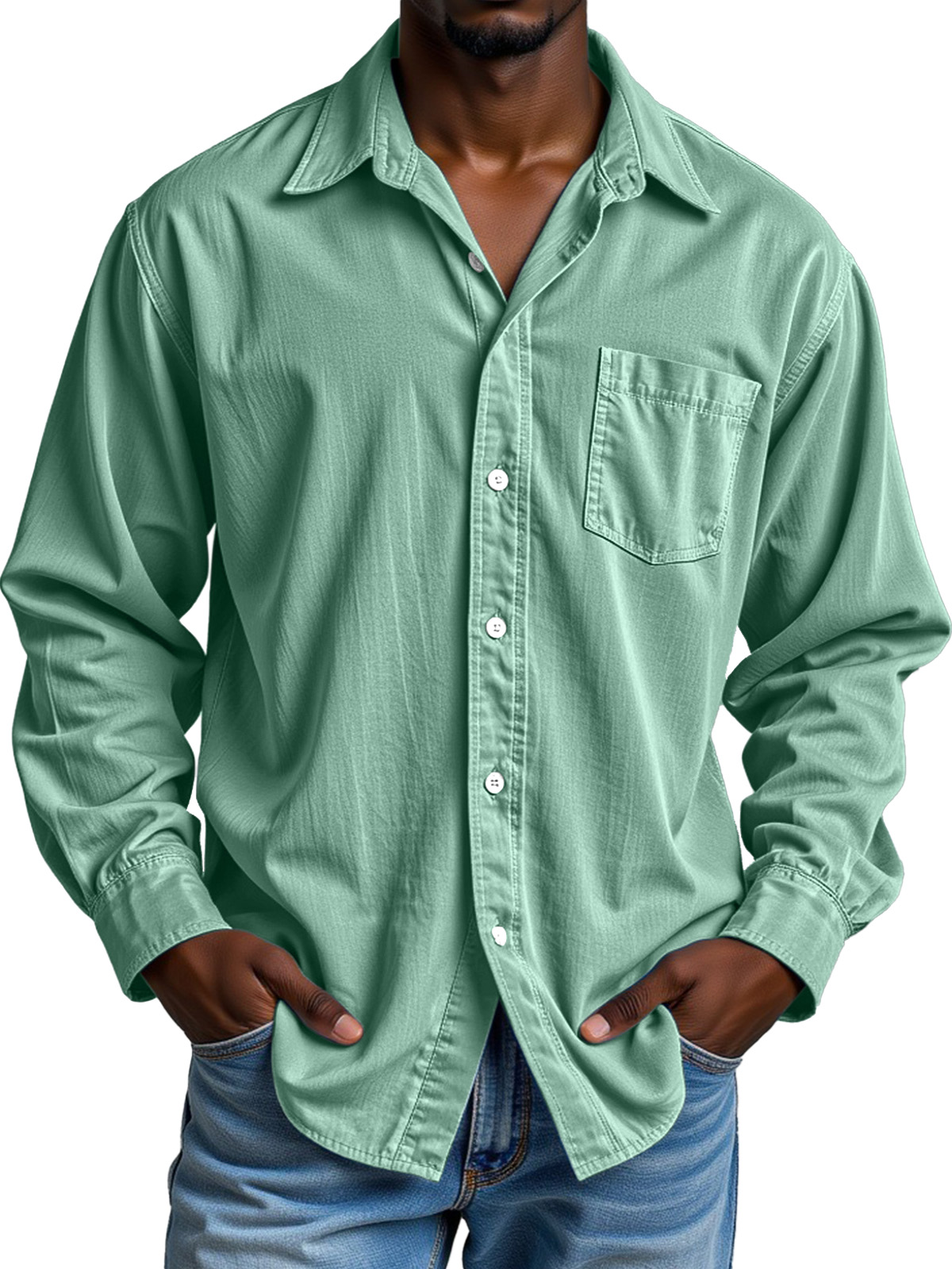 Men's Simple Casual Festive Loose Lapel Button Long Sleeve Shirt