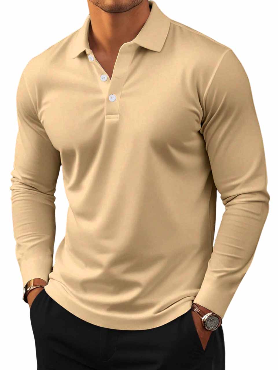 Men's Simple Lapel Long Sleeve Polo Shirt