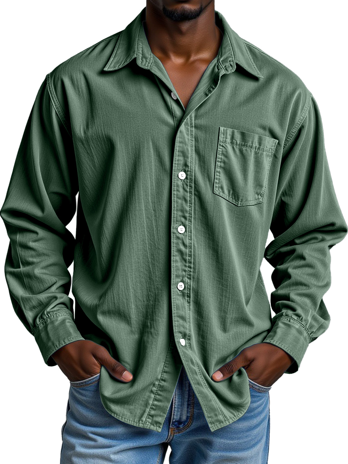 Men's Simple Casual Festive Loose Lapel Button Long Sleeve Shirt