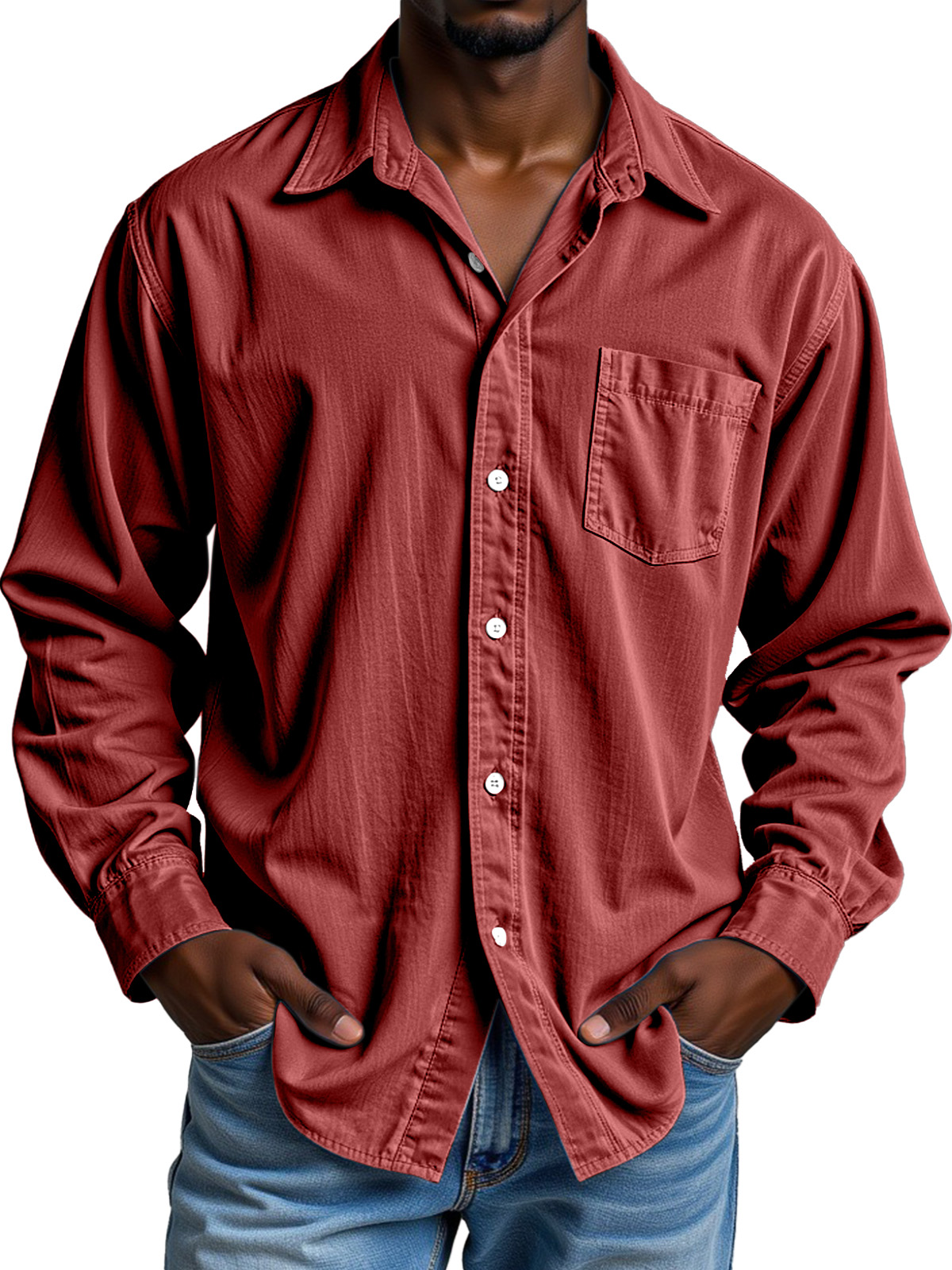 Men's Simple Casual Festive Loose Lapel Button Long Sleeve Shirt
