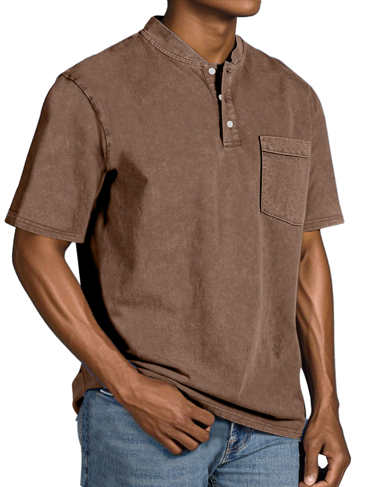 Men's Casual Simple Vintage Button Short Sleeve Henley Shirt