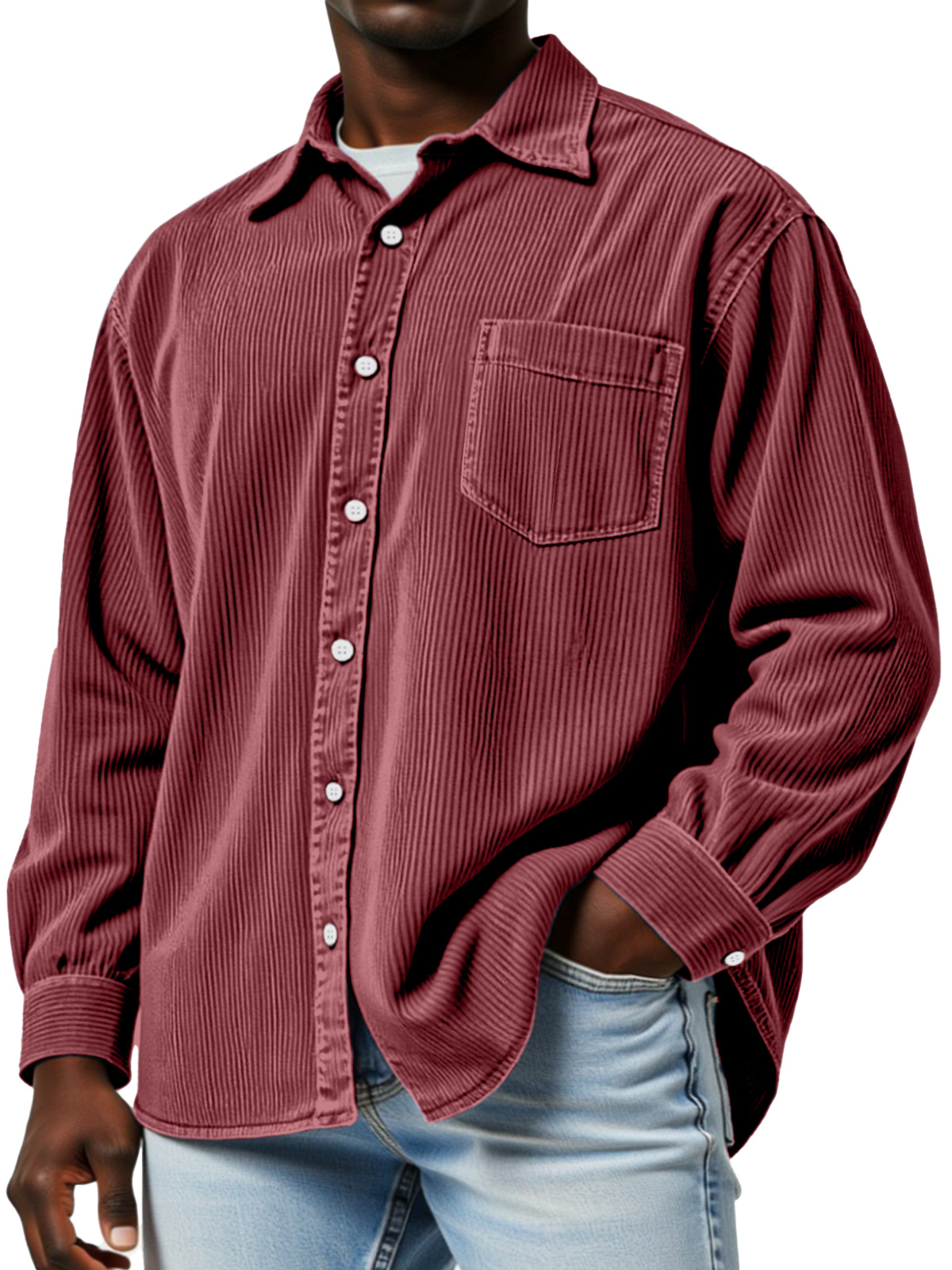 Men's vintage corduroy comfortable loose-fitting button-down long-sleeved shirt
