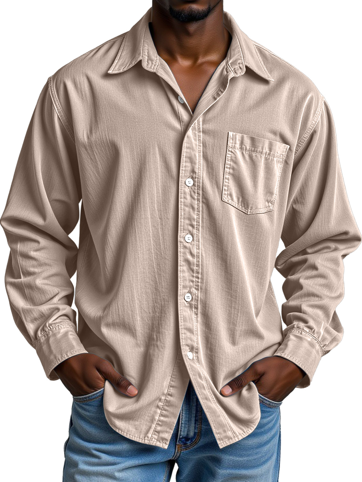 Men's Simple Casual Festive Loose Lapel Button Long Sleeve Shirt