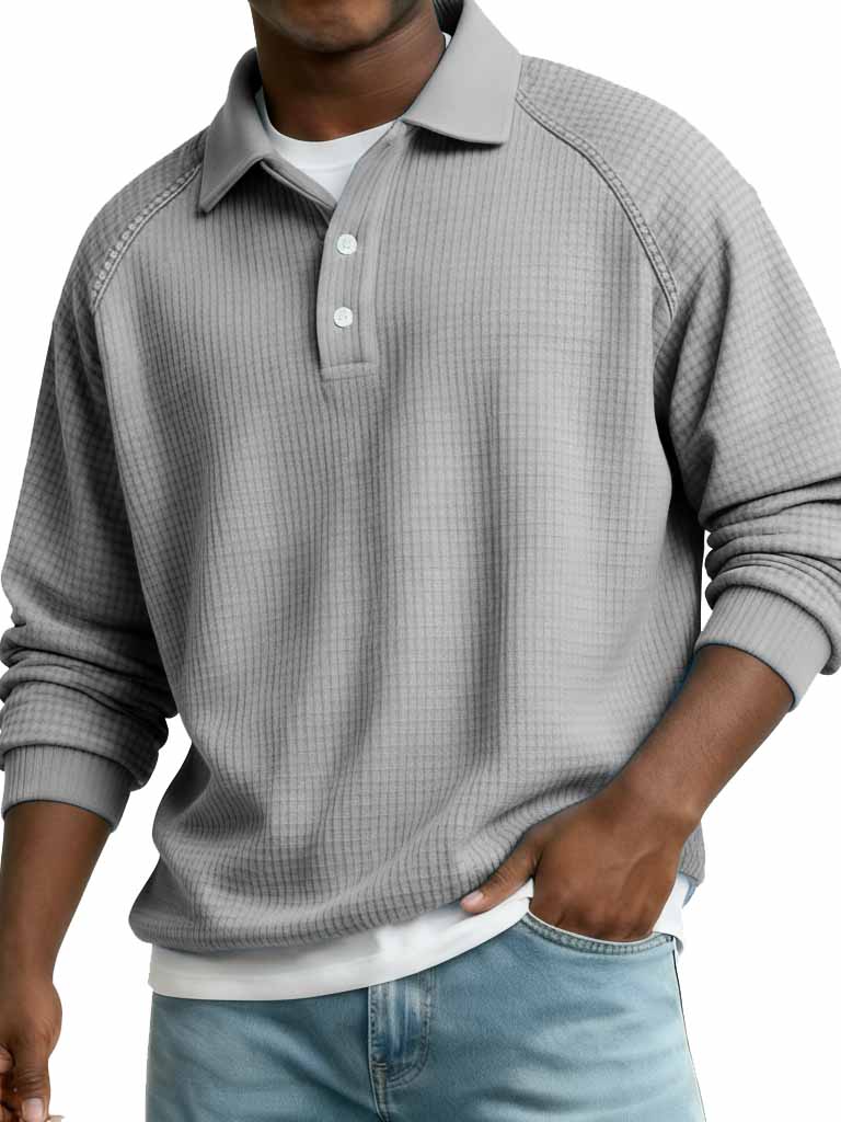 Men's Fashionable Casual Waffle Gown with Raglan Sleeves and Polo Shirt