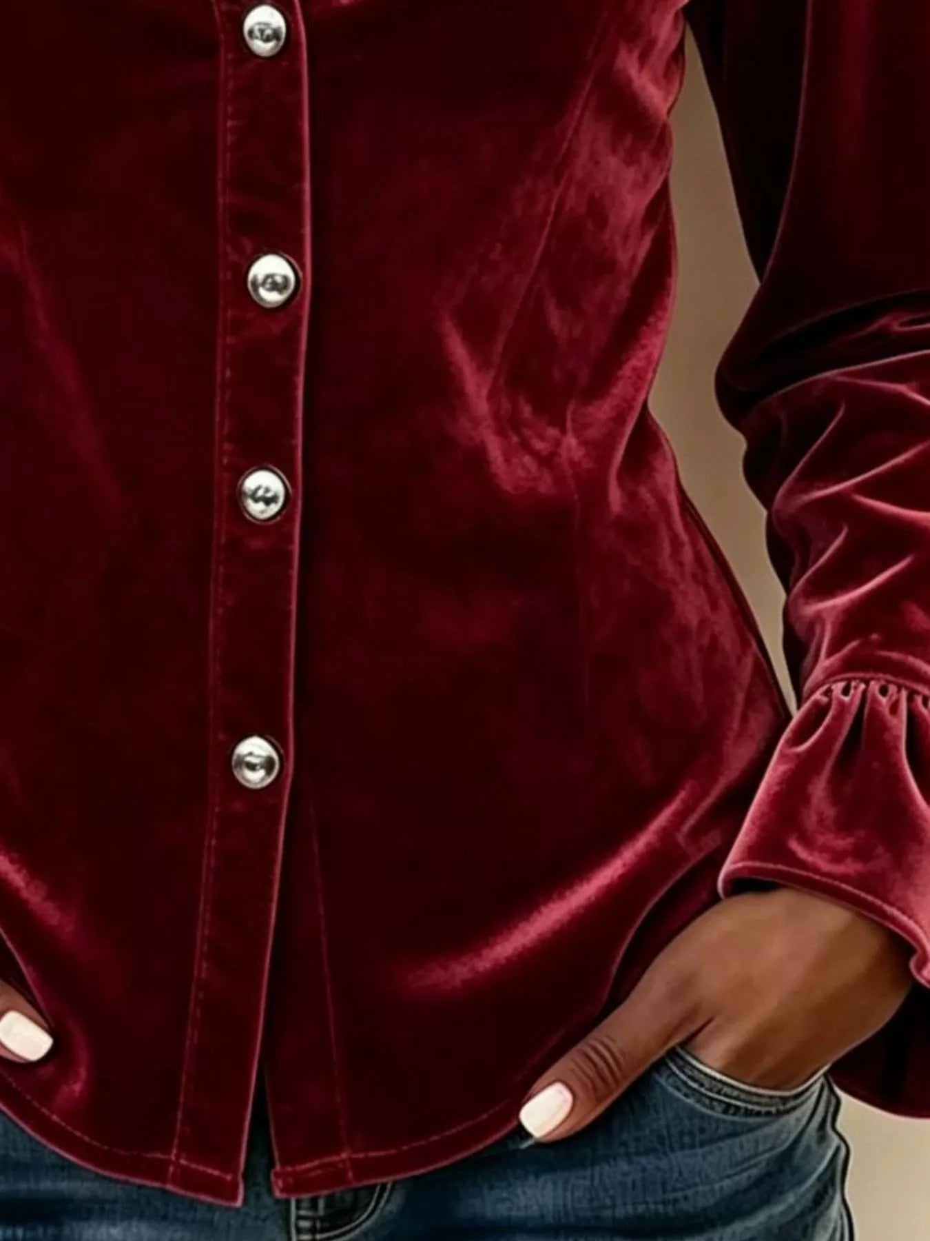 Parisian-Inspired Flounce Sleeve Button-Up Shirt