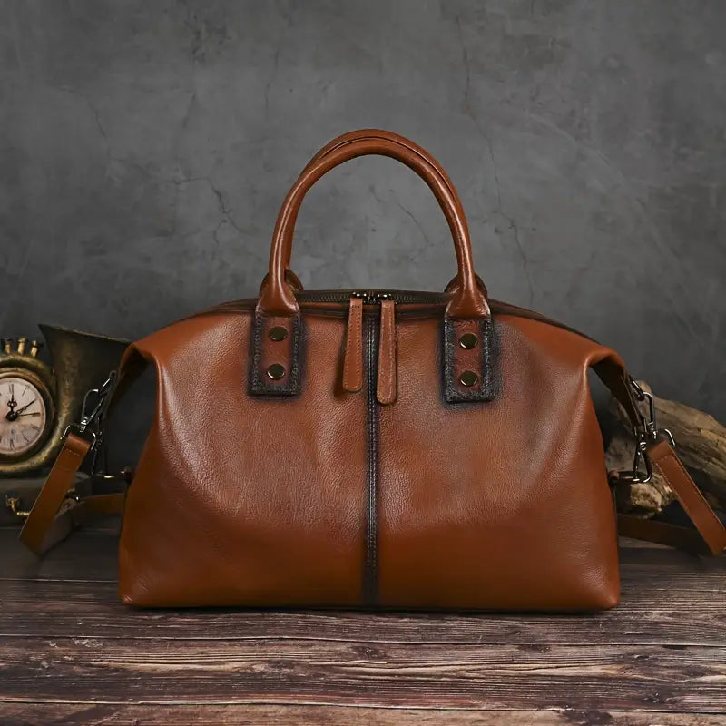 Sac à main vintage en cuir marron pour femme