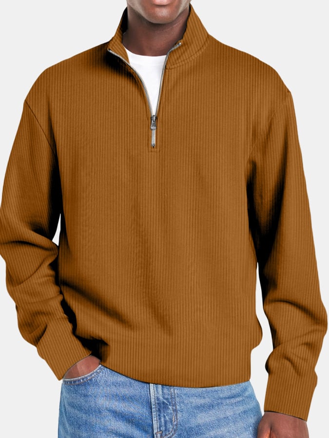 Men's Retro Ridge Zipper Stand Collar Sweatshirt