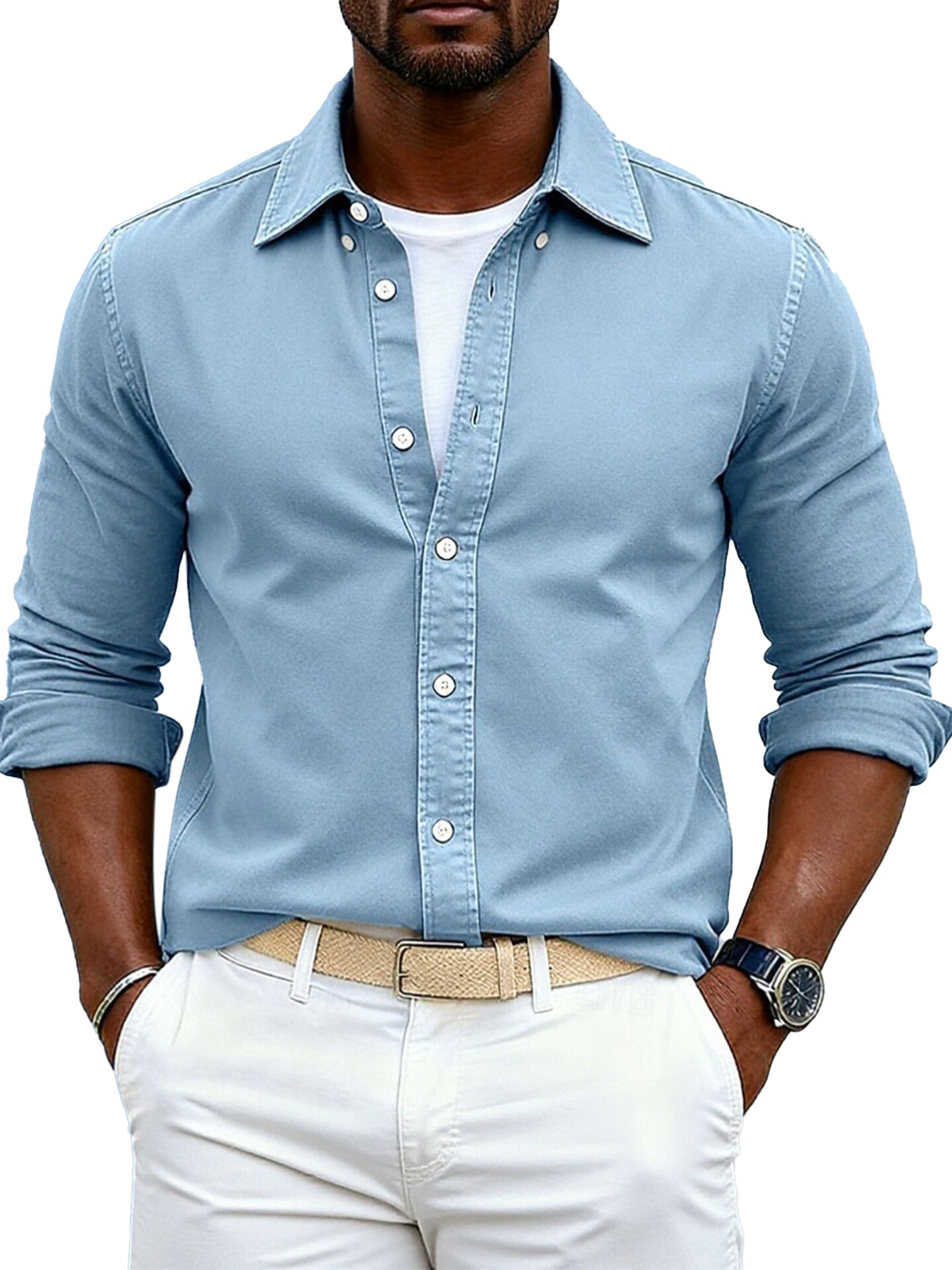 Men's Simple Casual Festive Loose Lapel Button Long Sleeve Shirt