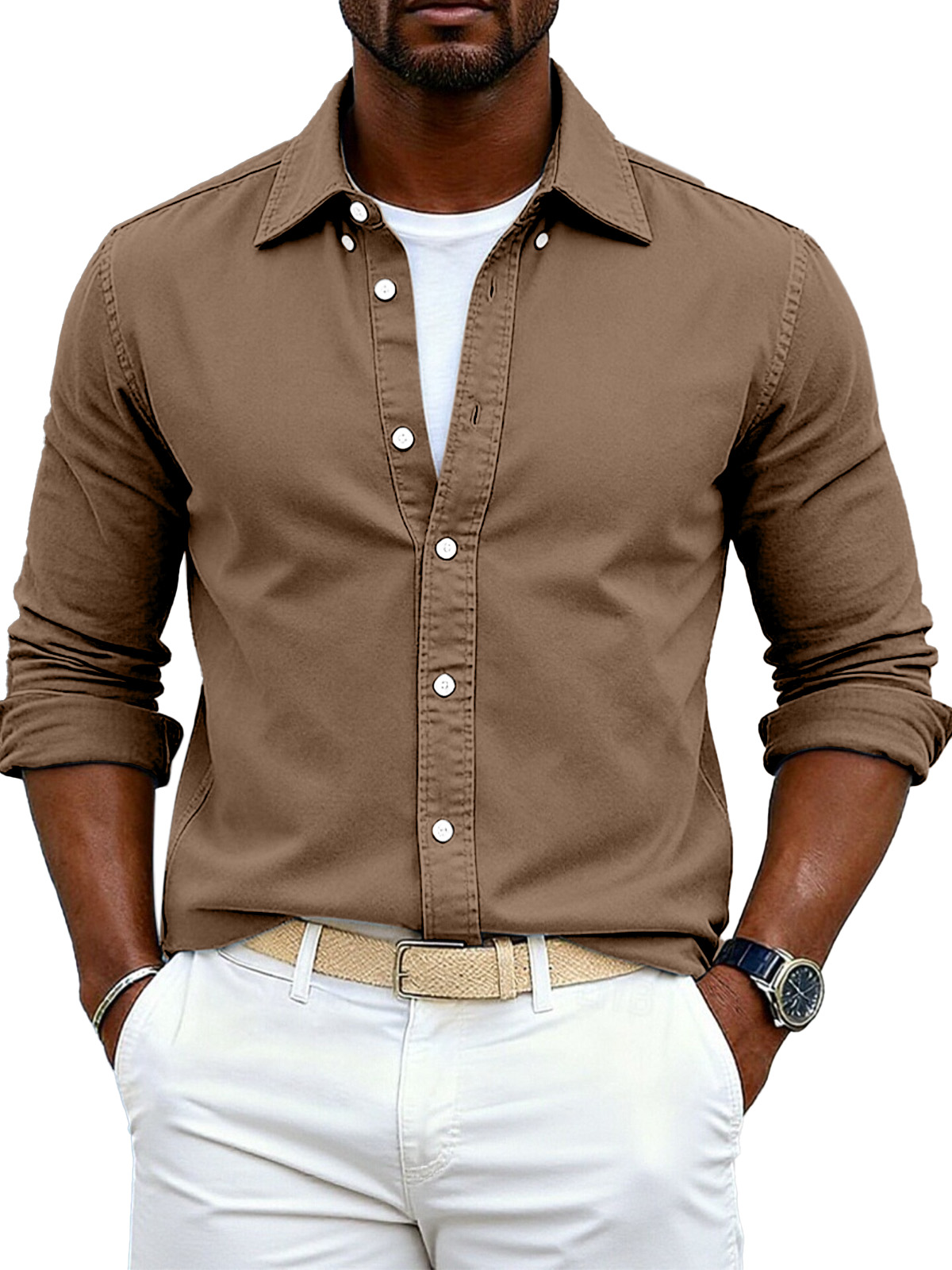 Men's Simple Casual Festive Loose Lapel Button Long Sleeve Shirt