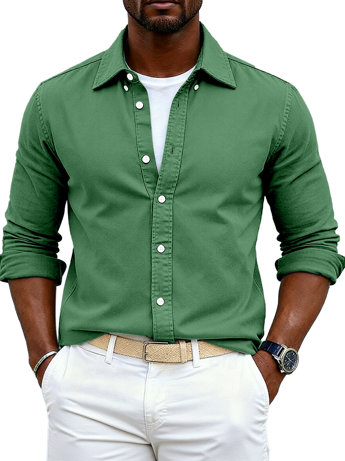 Men's Simple Casual Festive Loose Lapel Button Long Sleeve Shirt
