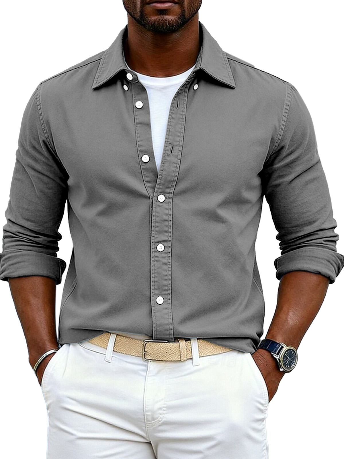 Men's Simple Casual Festive Loose Lapel Button Long Sleeve Shirt