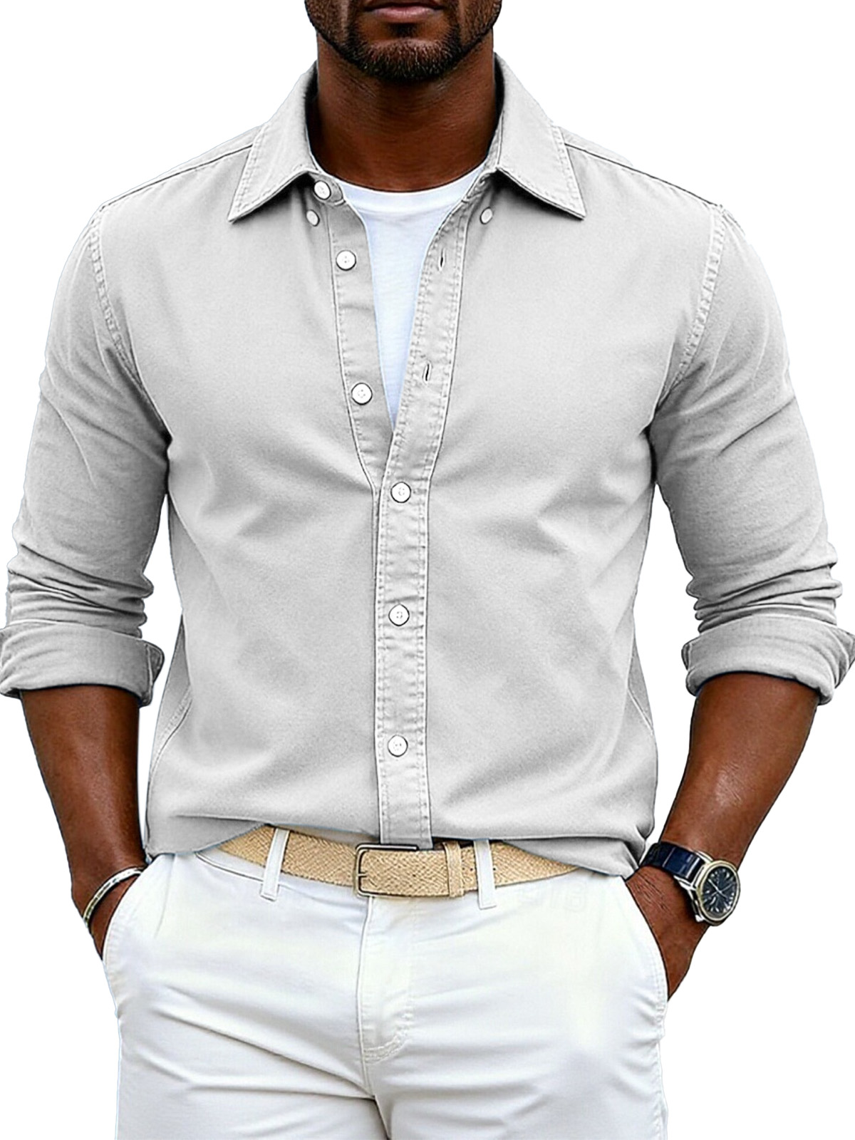 Men's Simple Casual Festive Loose Lapel Button Long Sleeve Shirt