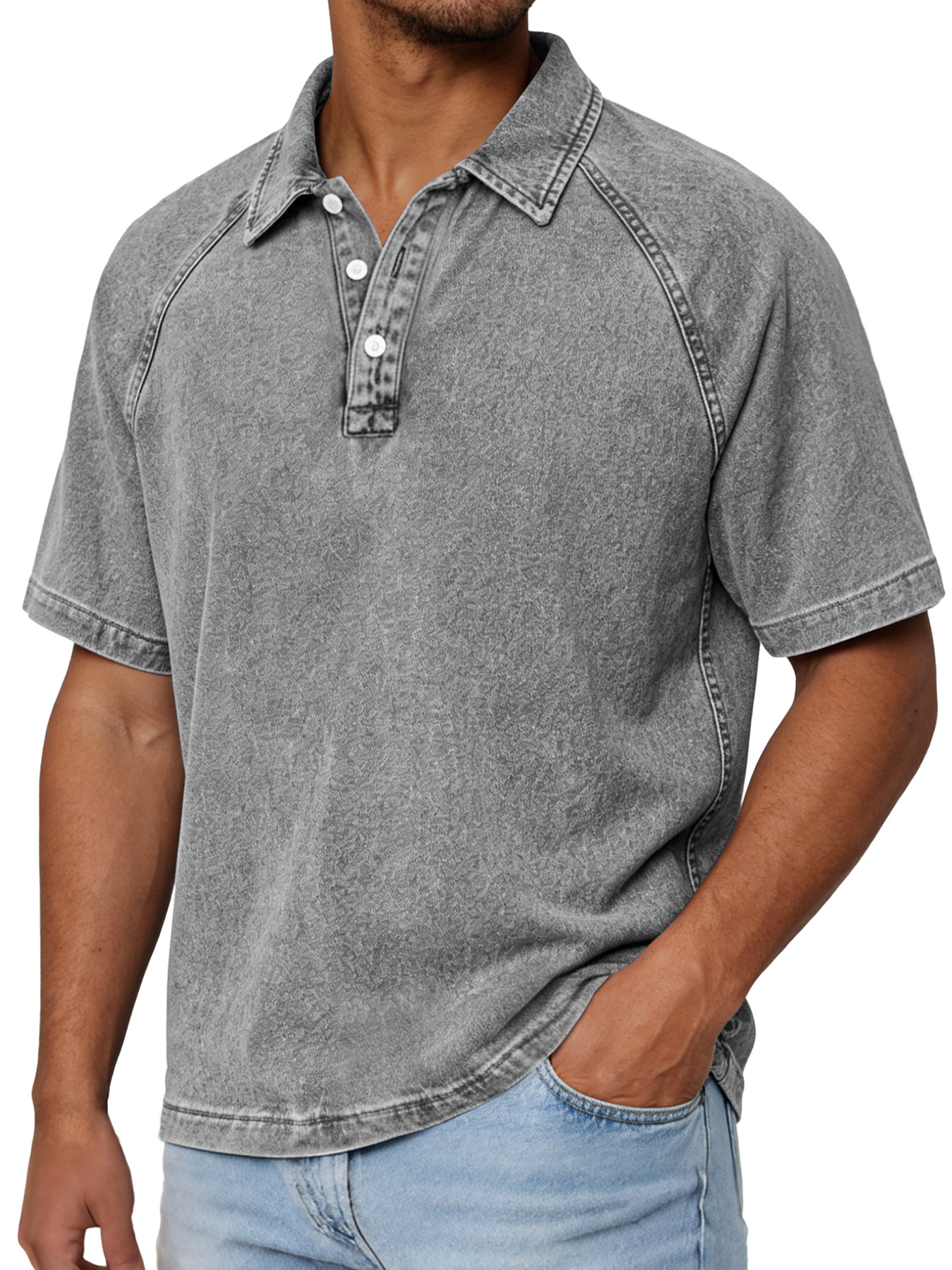 Men's Retro Raglan Collar Button Casual Short-sleeve Polo Shirt