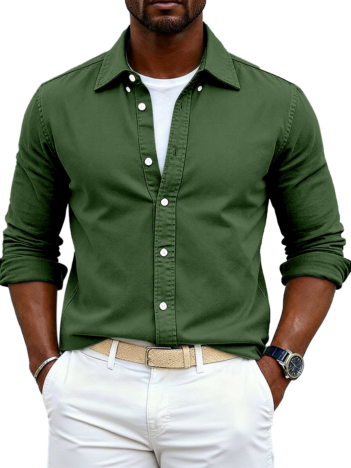 Men's Simple Casual Festive Loose Lapel Button Long Sleeve Shirt