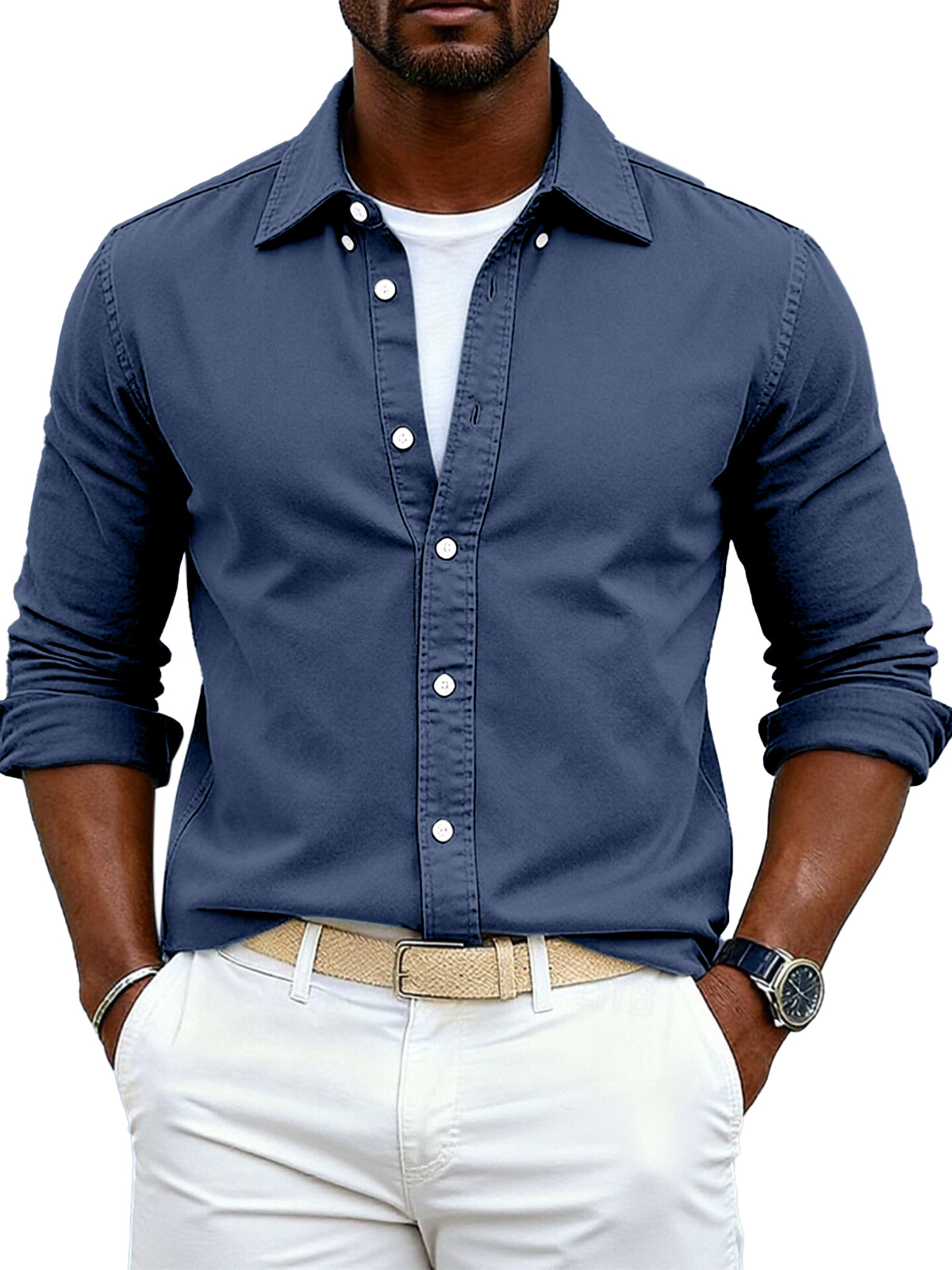 Men's Simple Casual Festive Loose Lapel Button Long Sleeve Shirt