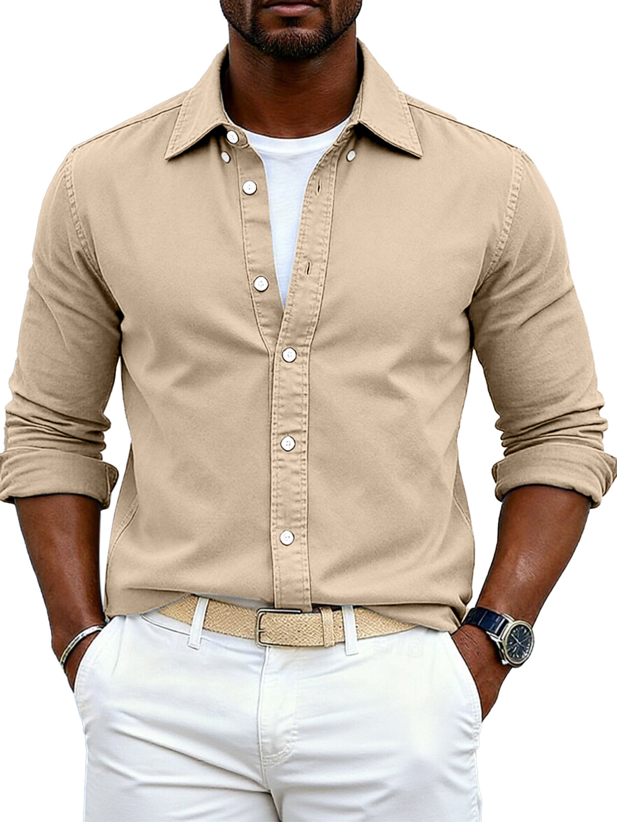 Men's Simple Casual Festive Loose Lapel Button Long Sleeve Shirt