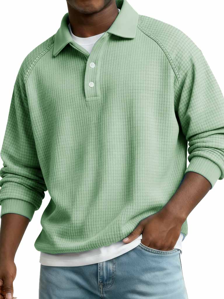 Men's Fashionable Casual Waffle Gown with Raglan Sleeves and Polo Shirt