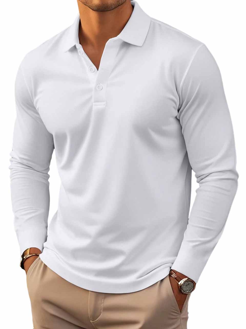 Men's Simple Lapel Long Sleeve Polo Shirt
