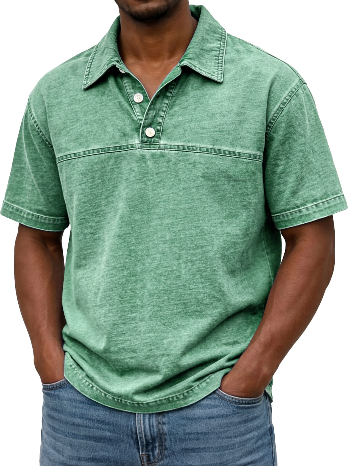 Men's Vintage-style Short-sleeved Polo Shirt With Contrasting Stitchin