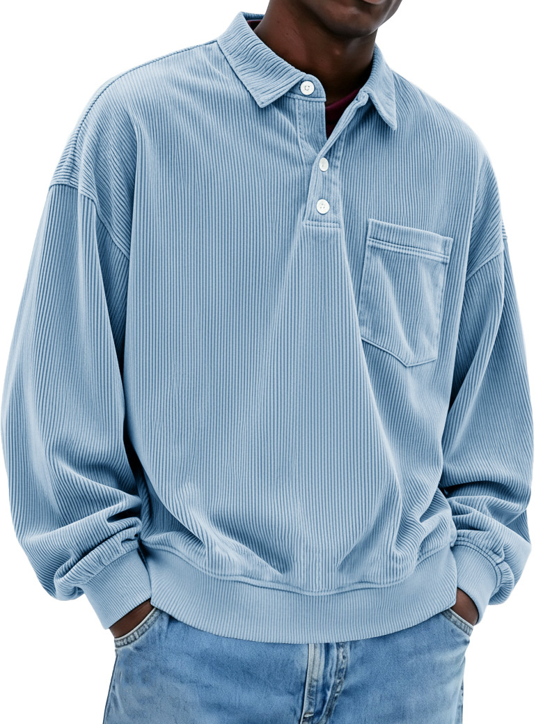 Men's Fashion Casual Ribbed Fabric Lapel Pocket Polo Shirt