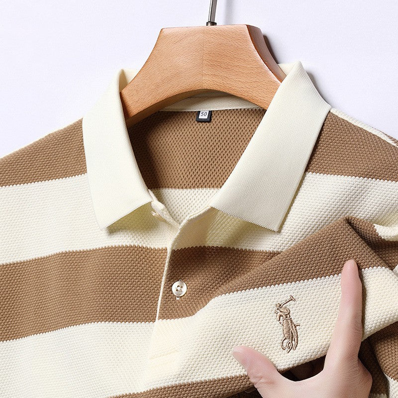 luu492-New summer men's striped embroidered polo shirt