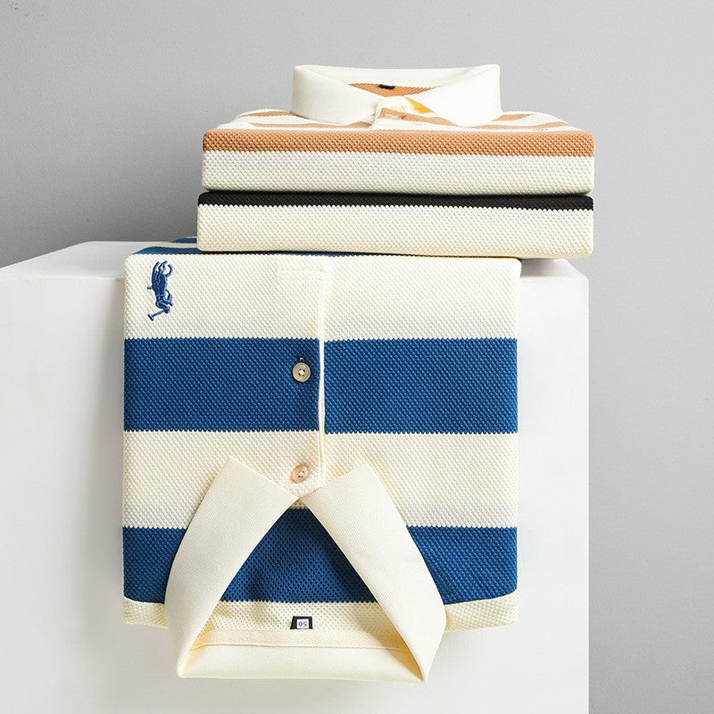 luu492-New summer men's striped embroidered polo shirt